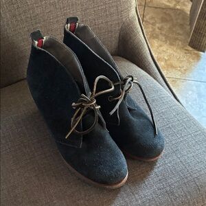 Sperry Black Suede Lace-Up Wedge Ankle Boots